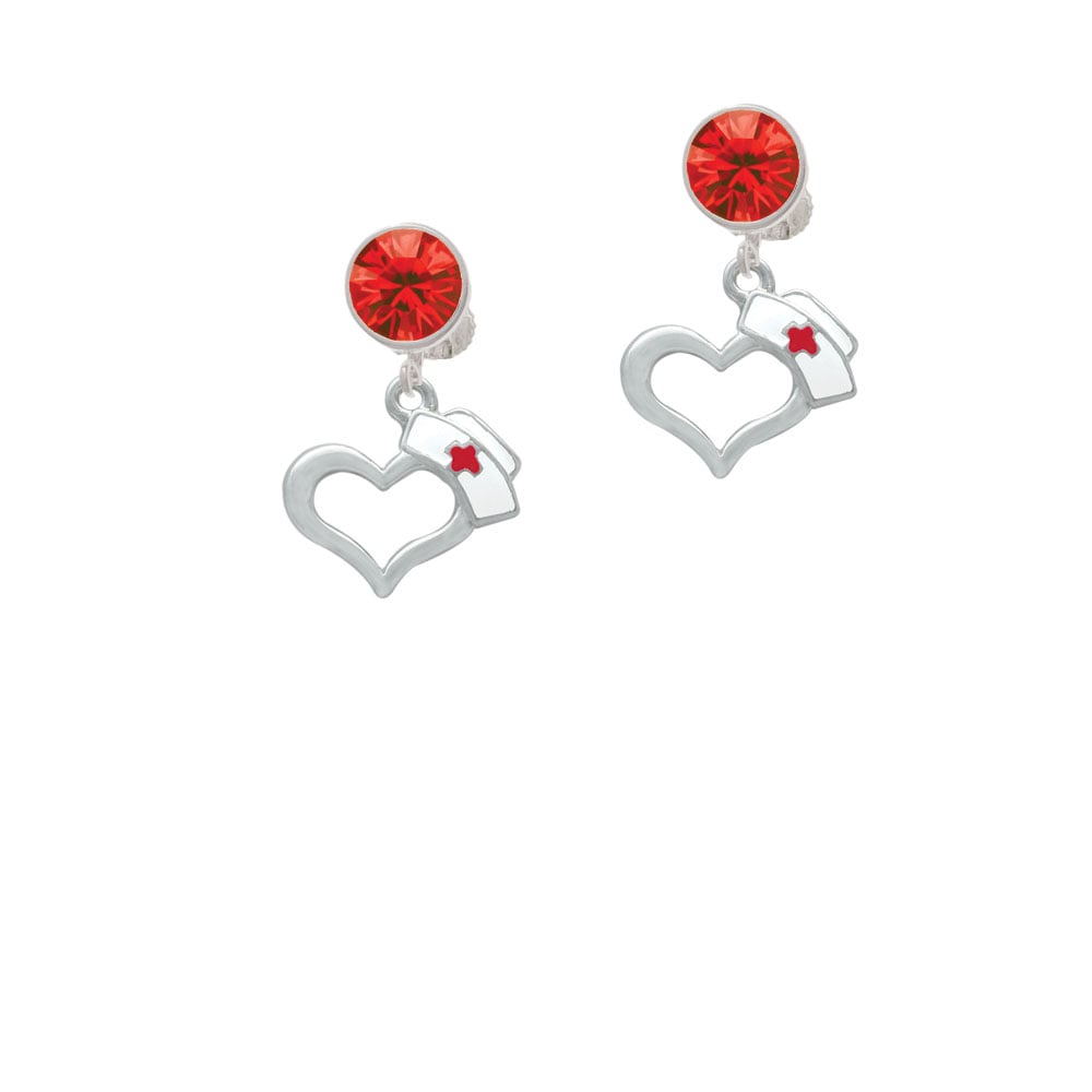 Open Heart with Nurse Hat Crystal Clip On Earrings Image 4