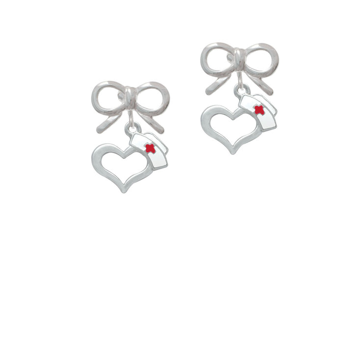 Open Heart with Nurse Hat Crystal Clip On Earrings Image 9