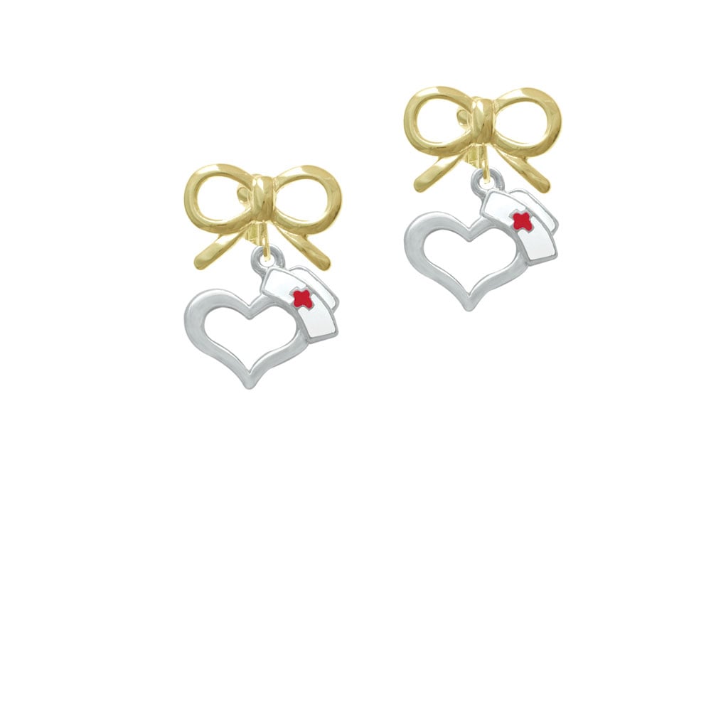 Open Heart with Nurse Hat Crystal Clip On Earrings Image 10