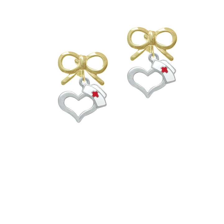 Open Heart with Nurse Hat Crystal Clip On Earrings Image 10