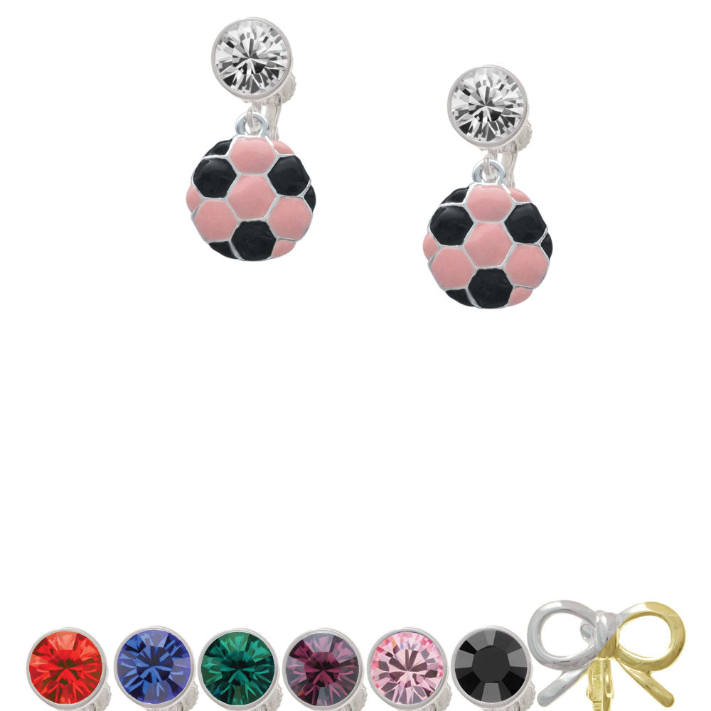 2-D Pink Soccer ball Crystal Clip On Earrings Image 1