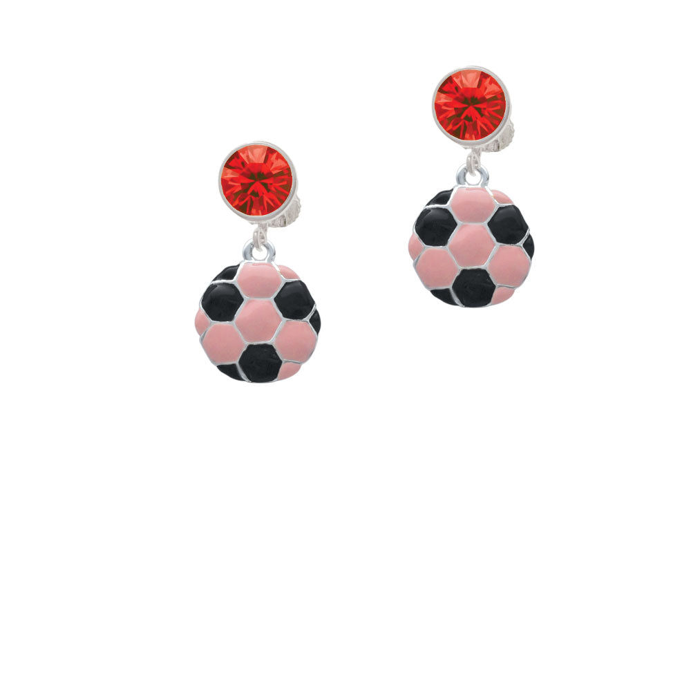 2-D Pink Soccer ball Crystal Clip On Earrings Image 4