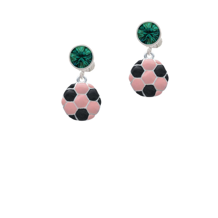 2-D Pink Soccer ball Crystal Clip On Earrings Image 6