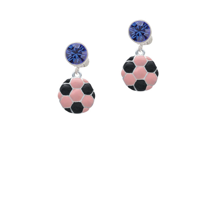 2-D Pink Soccer ball Crystal Clip On Earrings Image 7