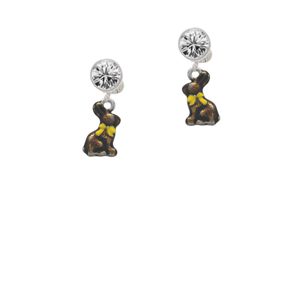 3-D Brown Bunny Crystal Clip On Earrings Image 2