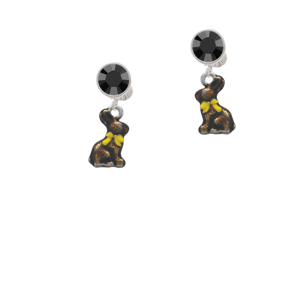 3-D Brown Bunny Crystal Clip On Earrings Image 3