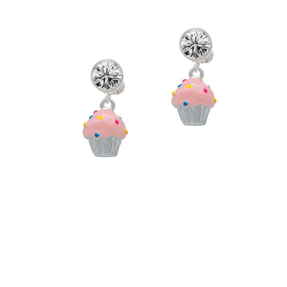 3-D Pink Cupcake with Sprinkles Crystal Clip On Earrings Image 2