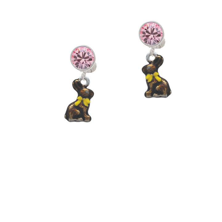 3-D Brown Bunny Crystal Clip On Earrings Image 4