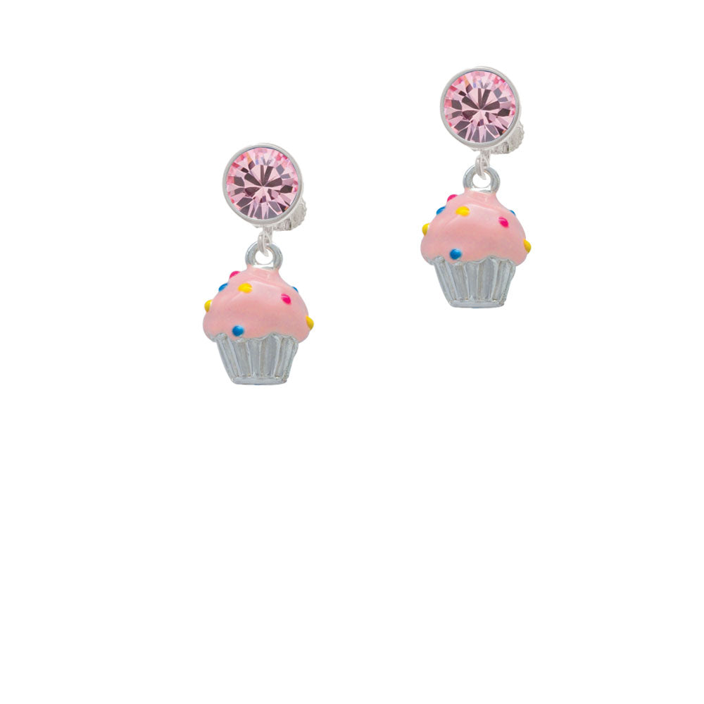 3-D Pink Cupcake with Sprinkles Crystal Clip On Earrings Image 4