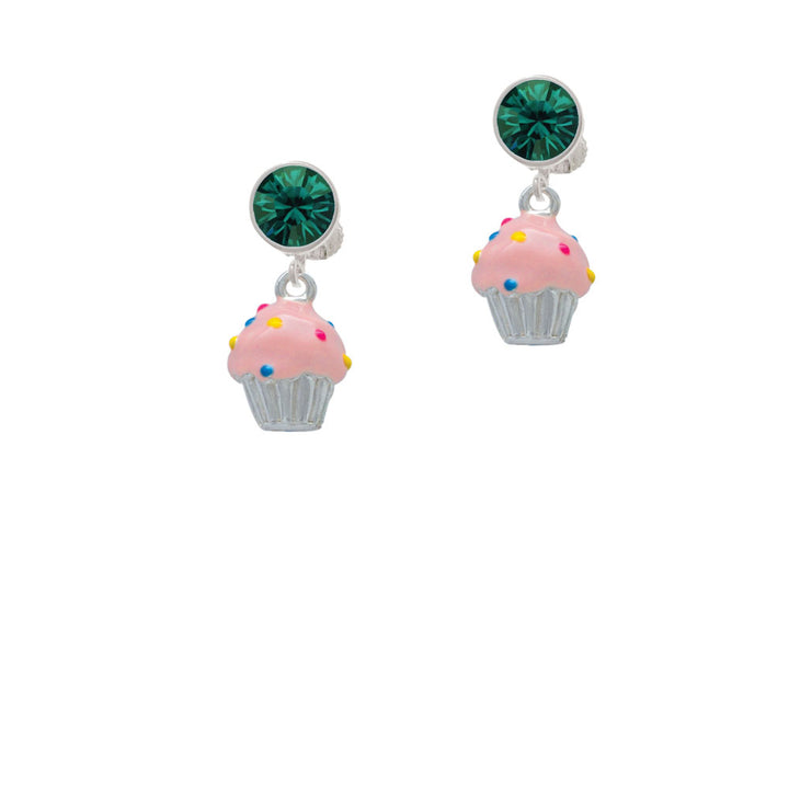 3-D Pink Cupcake with Sprinkles Crystal Clip On Earrings Image 6