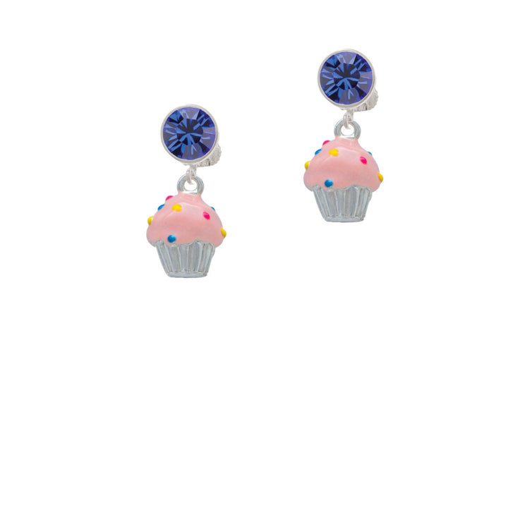 3-D Pink Cupcake with Sprinkles Crystal Clip On Earrings Image 7