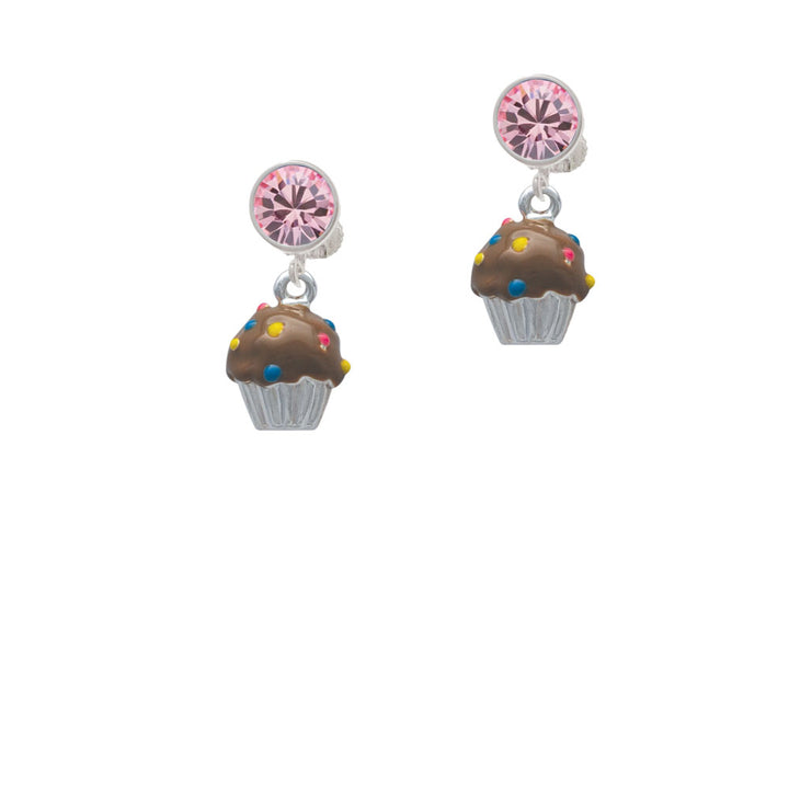 3-D Brown Cupcake with Sprinkles Crystal Clip On Earrings Image 4