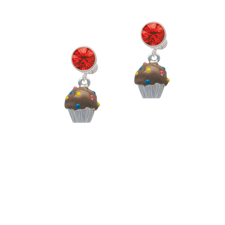 3-D Brown Cupcake with Sprinkles Crystal Clip On Earrings Image 4