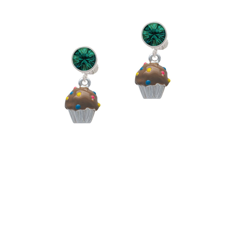 3-D Brown Cupcake with Sprinkles Crystal Clip On Earrings Image 6