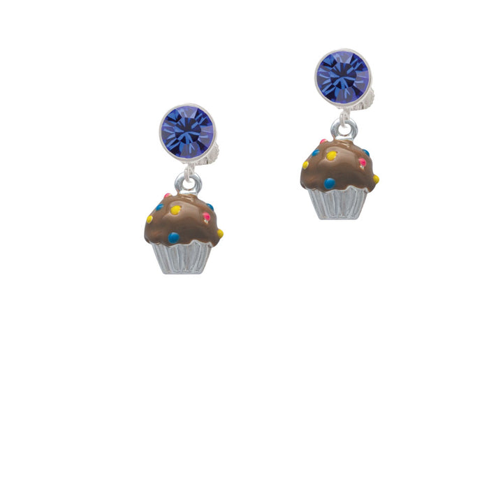 3-D Brown Cupcake with Sprinkles Crystal Clip On Earrings Image 7