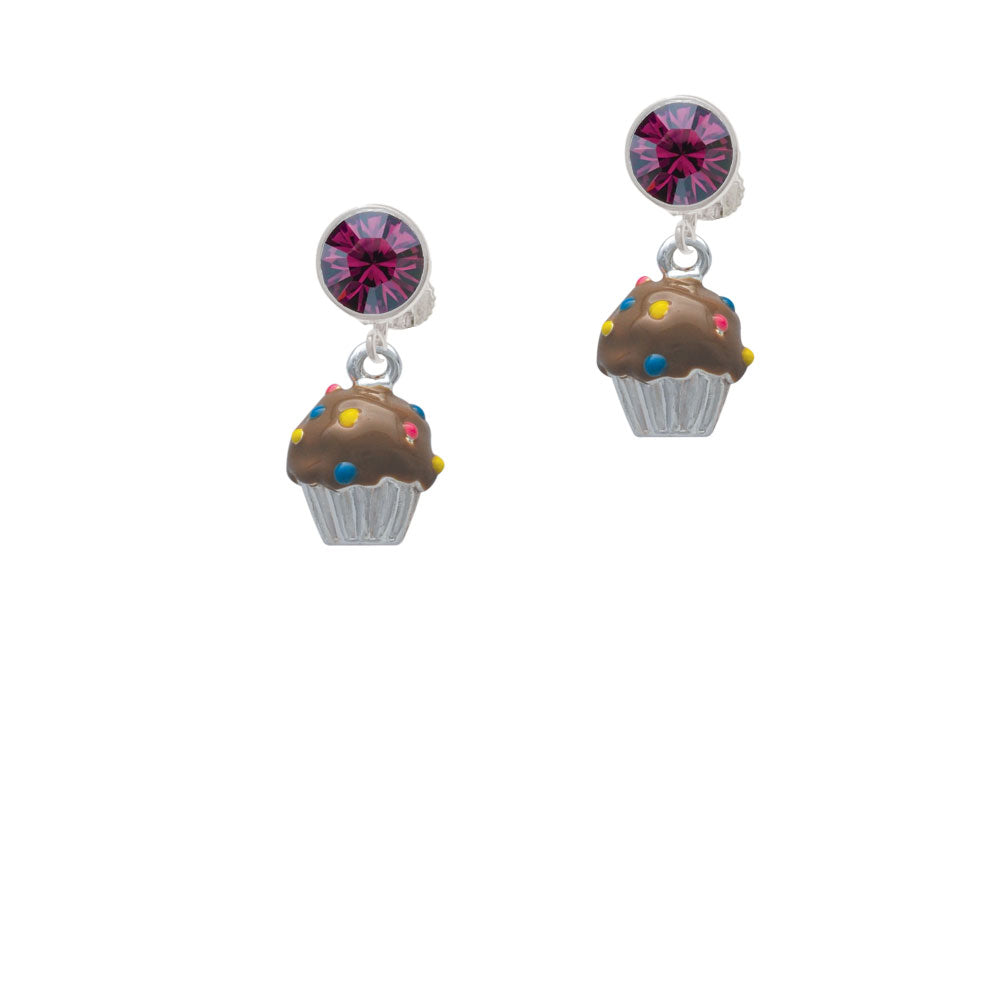 3-D Brown Cupcake with Sprinkles Crystal Clip On Earrings Image 8