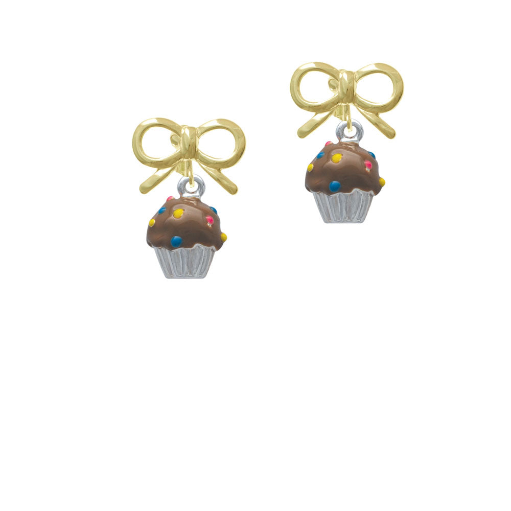 3-D Brown Cupcake with Sprinkles Crystal Clip On Earrings Image 10