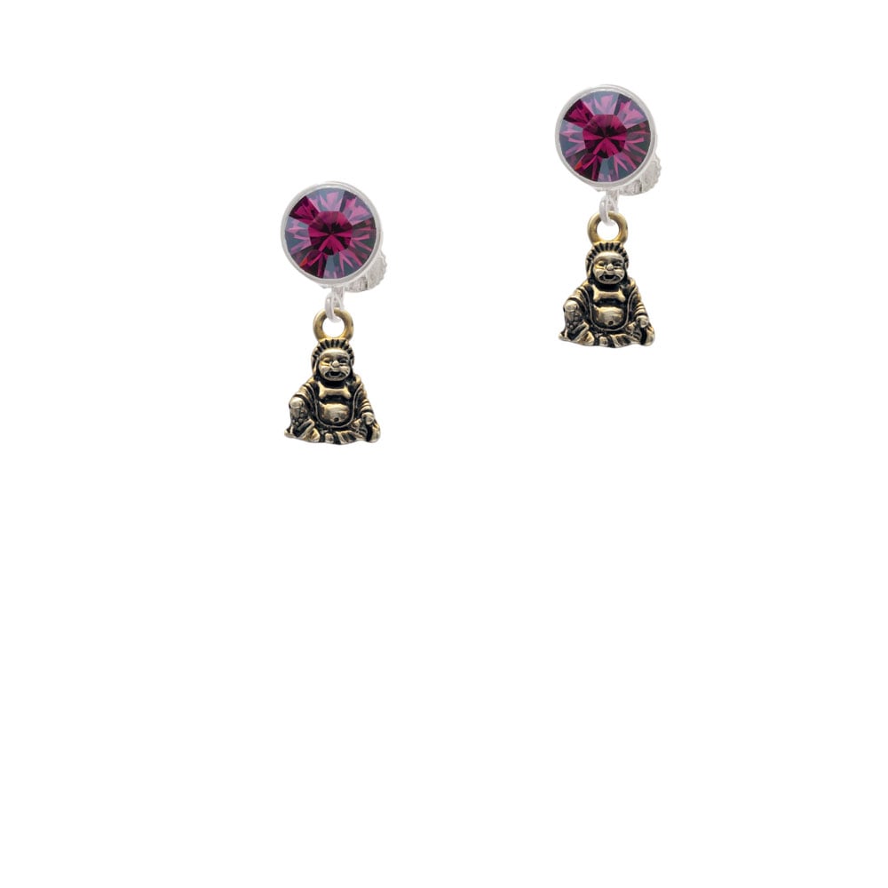 Mini Gold Tone Buddha Crystal Clip On Earrings Image 8