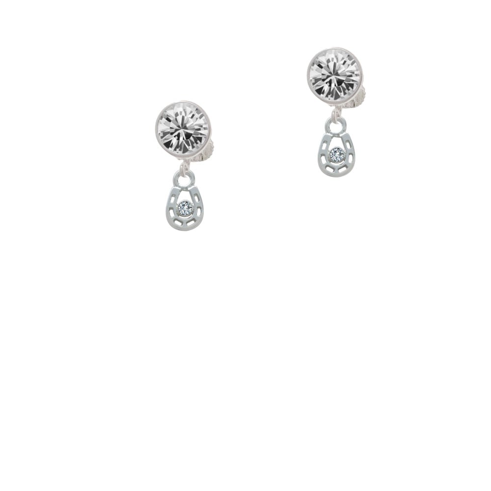 Mini Horseshoe with Clear Crystal Crystal Clip On Earrings Image 1