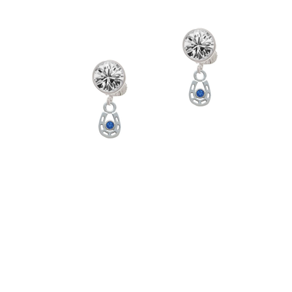 Mini Horseshoe with Blue Crystal Crystal Clip On Earrings Image 2