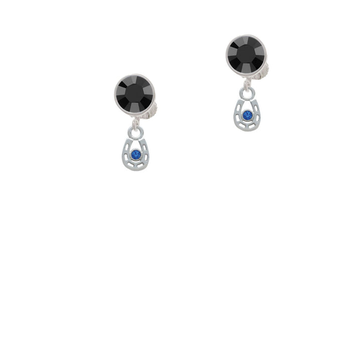 Mini Horseshoe with Blue Crystal Crystal Clip On Earrings Image 3