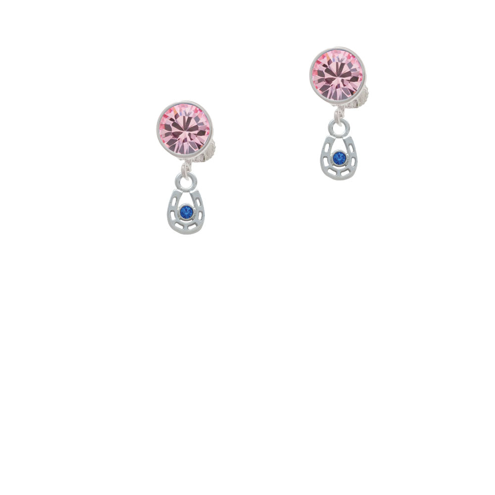 Mini Horseshoe with Blue Crystal Crystal Clip On Earrings Image 4