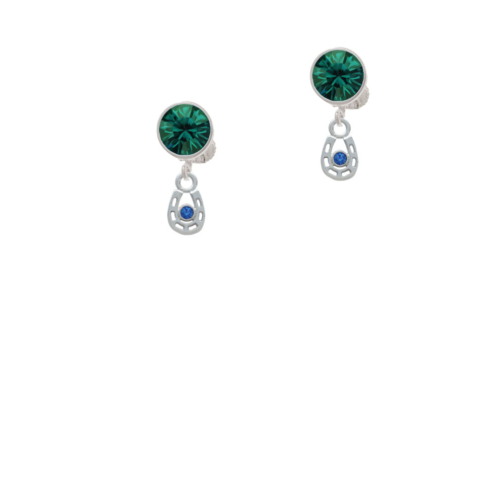 Mini Horseshoe with Blue Crystal Crystal Clip On Earrings Image 6