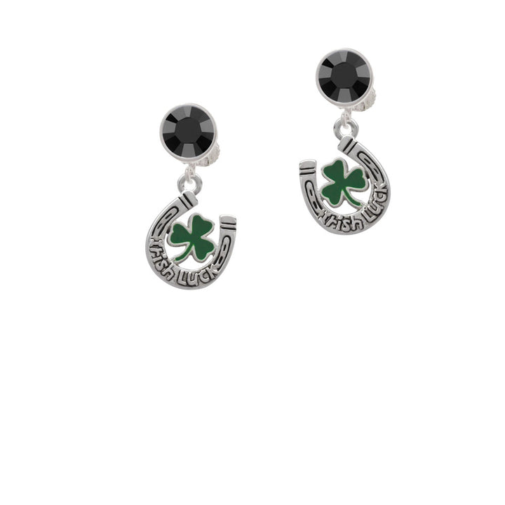 Irish Luck Horseshoe with Shamrock Crystal Clip On Earrings Image 3