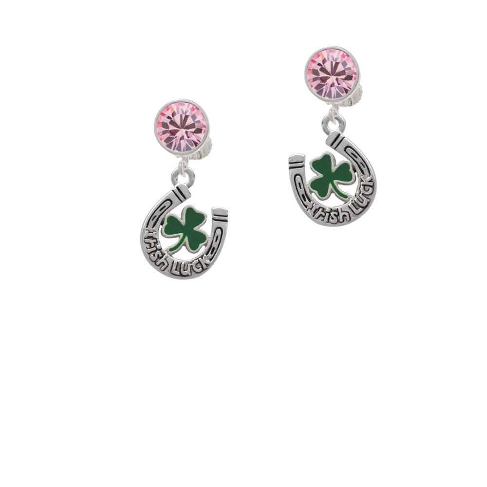 Irish Luck Horseshoe with Shamrock Crystal Clip On Earrings Image 4