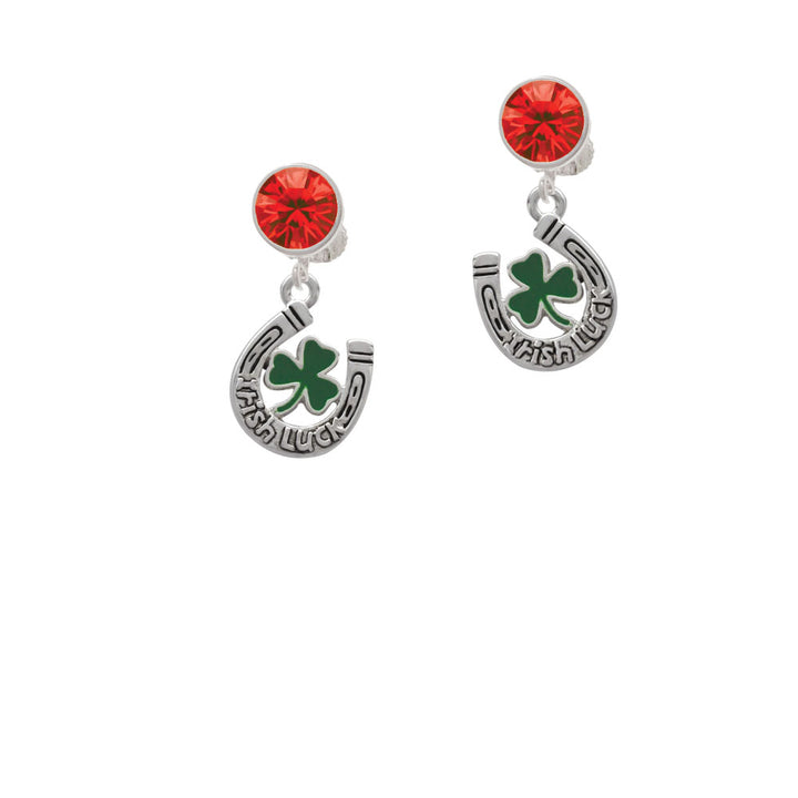 Irish Luck Horseshoe with Shamrock Crystal Clip On Earrings Image 4