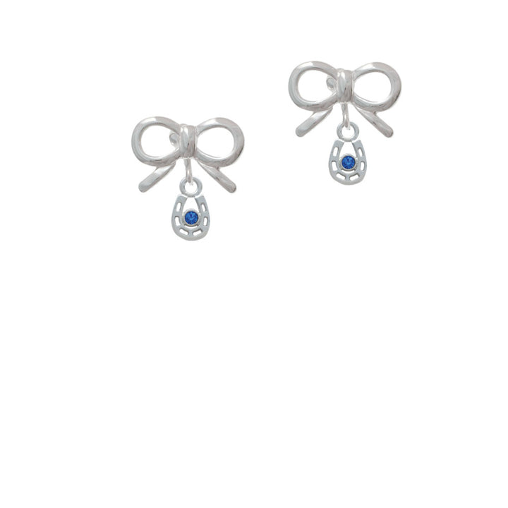 Mini Horseshoe with Blue Crystal Crystal Clip On Earrings Image 9