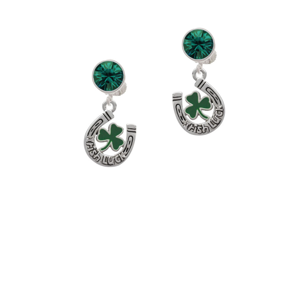 Irish Luck Horseshoe with Shamrock Crystal Clip On Earrings Image 6