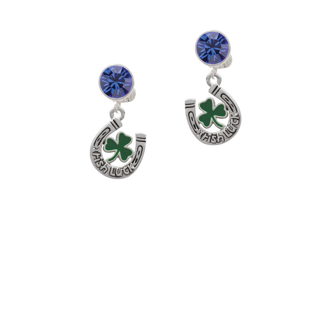 Irish Luck Horseshoe with Shamrock Crystal Clip On Earrings Image 7