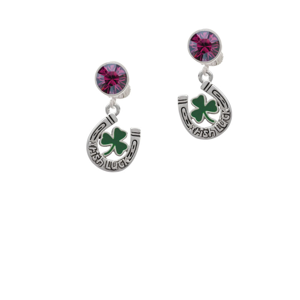 Irish Luck Horseshoe with Shamrock Crystal Clip On Earrings Image 8