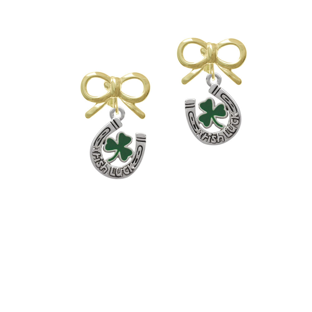 Irish Luck Horseshoe with Shamrock Crystal Clip On Earrings Image 10