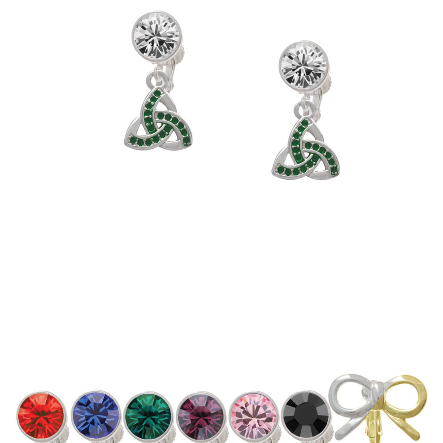 Small 2-D Green Trinity Knot Crystal Clip On Earrings Image 1