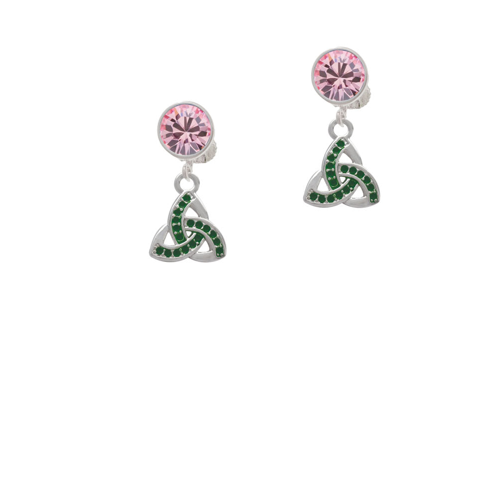 Small 2-D Green Trinity Knot Crystal Clip On Earrings Image 4