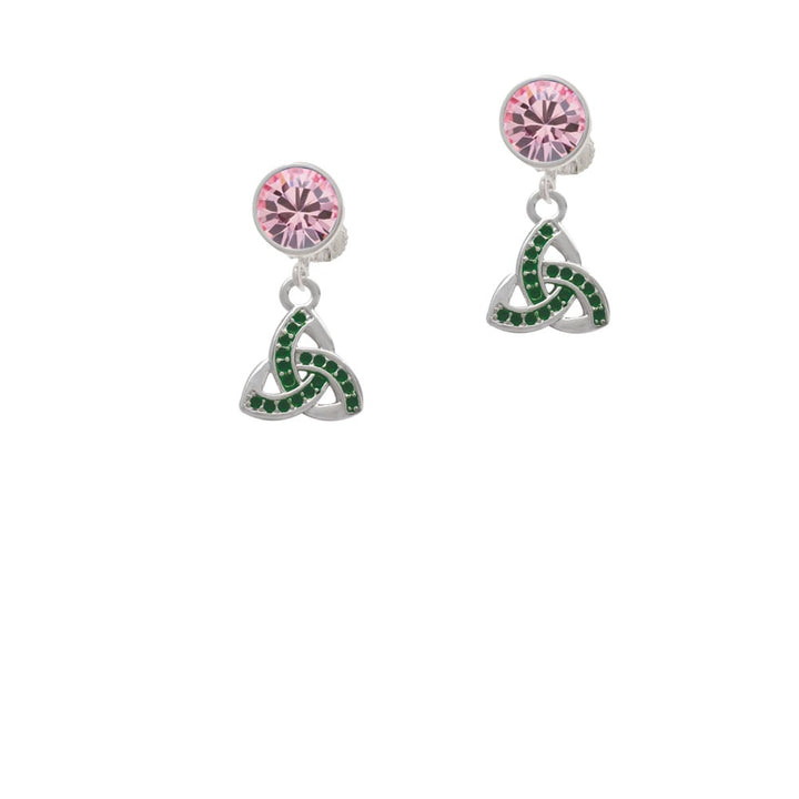 Small 2-D Green Trinity Knot Crystal Clip On Earrings Image 1