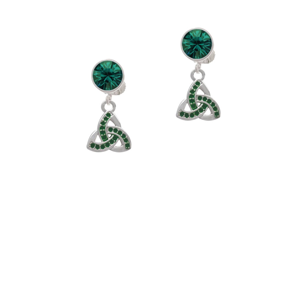 Small 2-D Green Trinity Knot Crystal Clip On Earrings Image 1