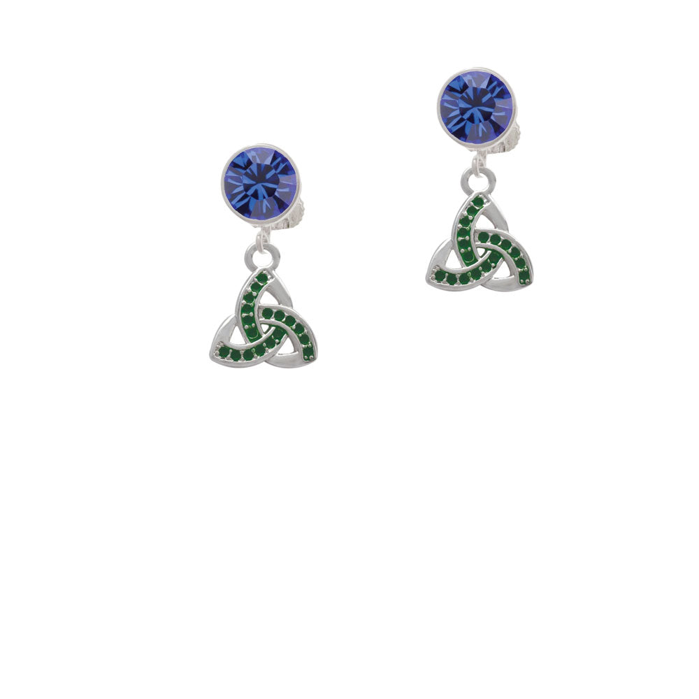 Small 2-D Green Trinity Knot Crystal Clip On Earrings Image 7