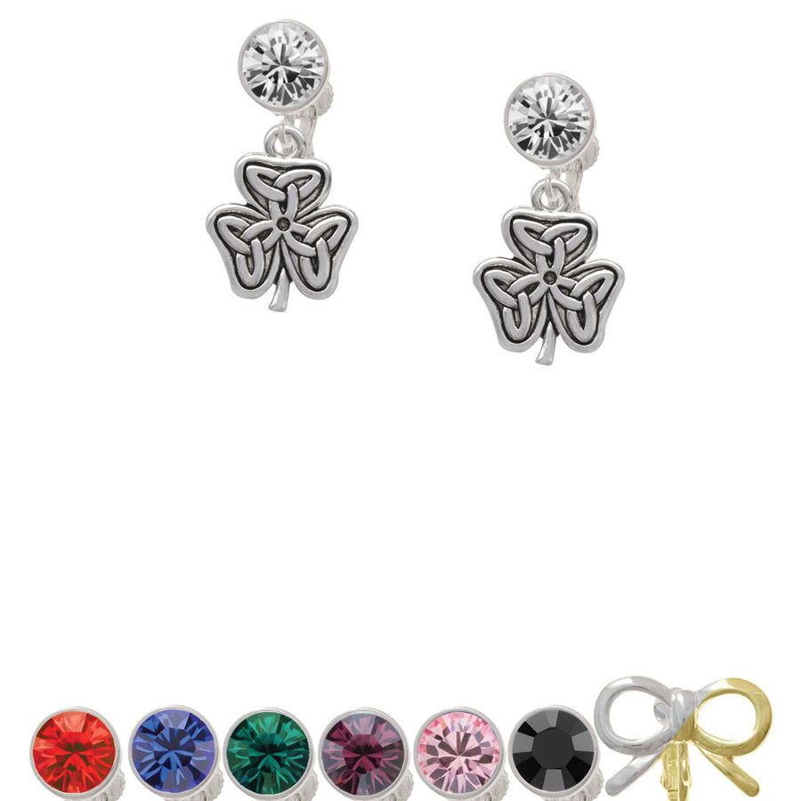 Shamrock with Celtic Knot Crystal Clip On Earrings Image 1