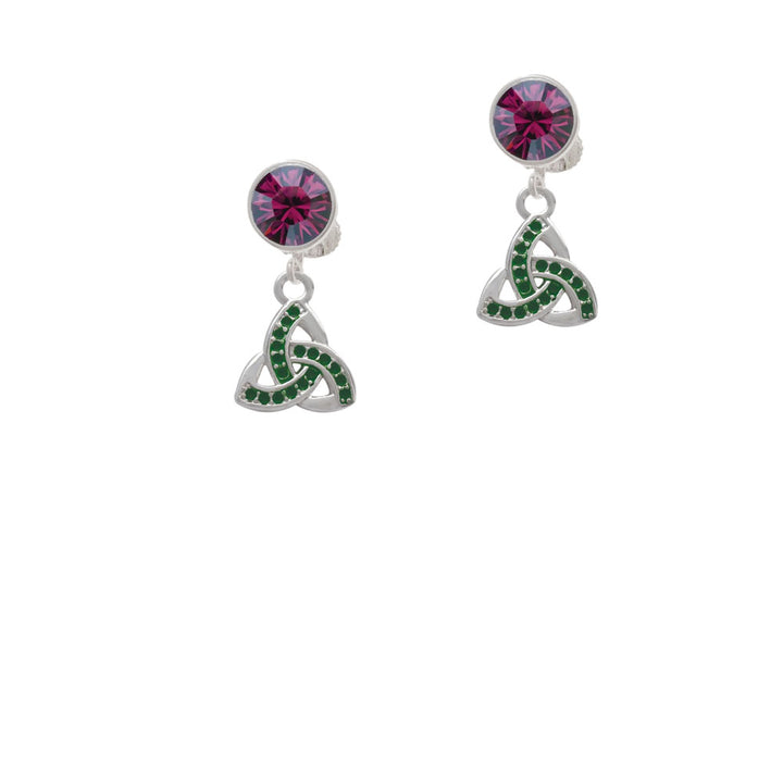 Small 2-D Green Trinity Knot Crystal Clip On Earrings Image 8