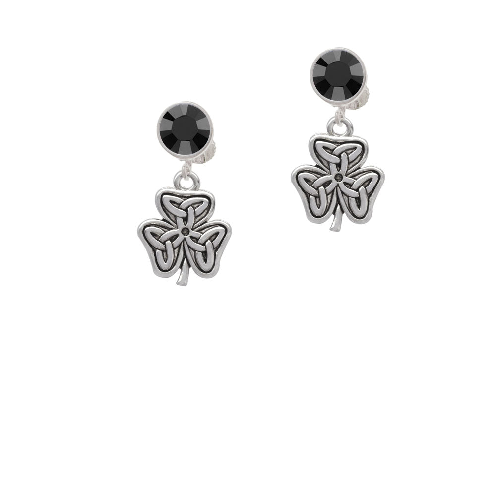 Shamrock with Celtic Knot Crystal Clip On Earrings Image 3