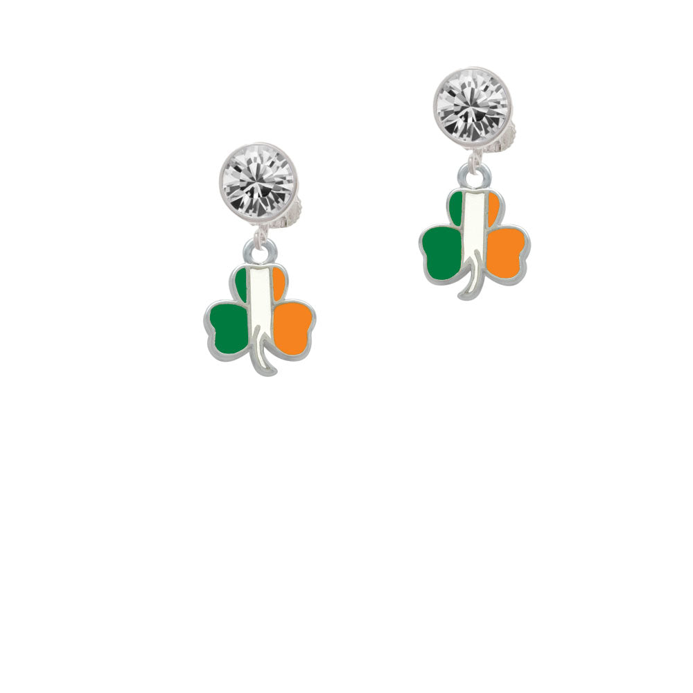 2-D Irish Flag Shamrock Crystal Clip On Earrings Image 2