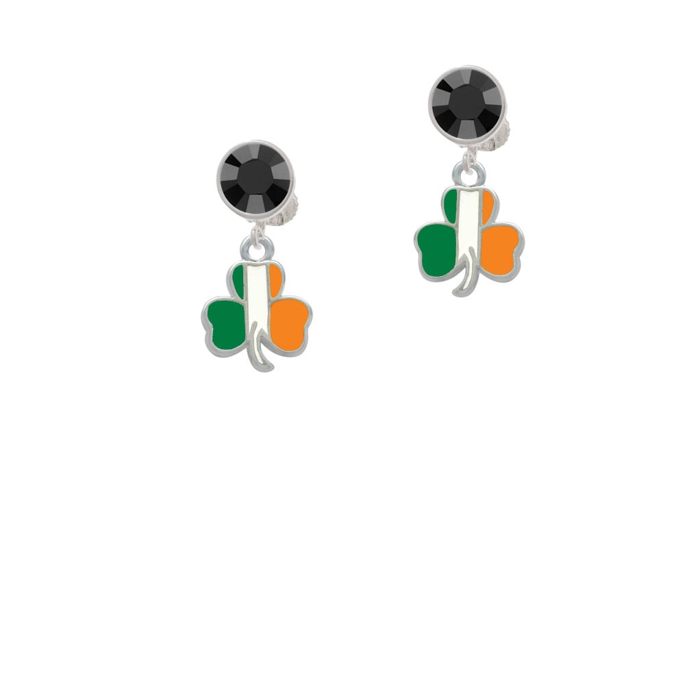 2-D Irish Flag Shamrock Crystal Clip On Earrings Image 3