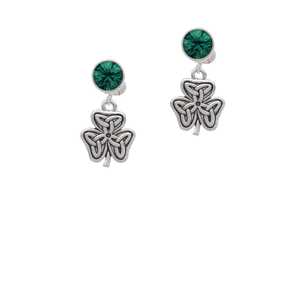 Shamrock with Celtic Knot Crystal Clip On Earrings Image 6