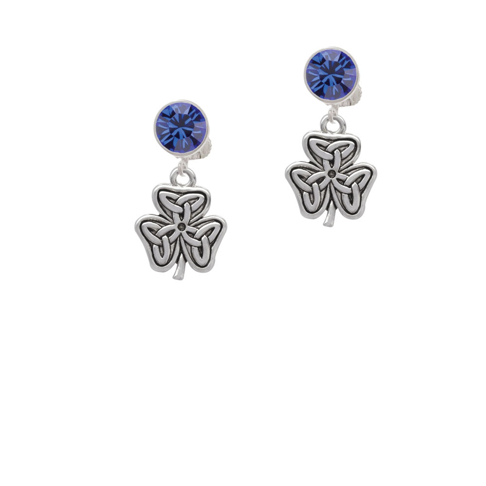 Shamrock with Celtic Knot Crystal Clip On Earrings Image 7