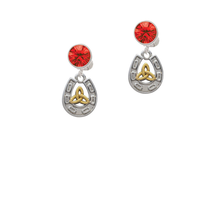 Horseshoe with Gold Tone Trinity Knot Crystal Clip On Earrings Image 4