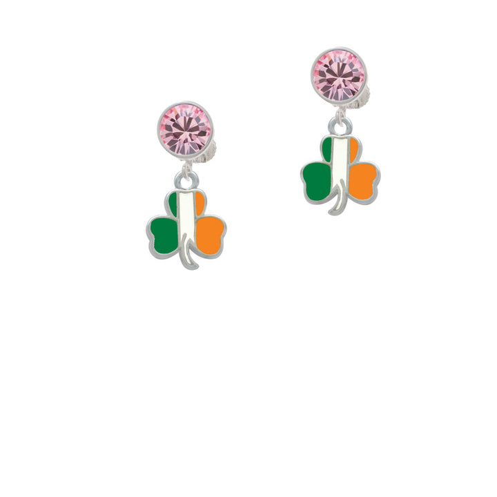 2-D Irish Flag Shamrock Crystal Clip On Earrings Image 4