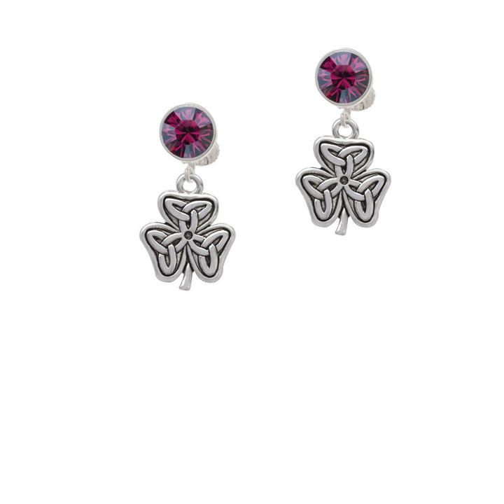 Shamrock with Celtic Knot Crystal Clip On Earrings Image 8